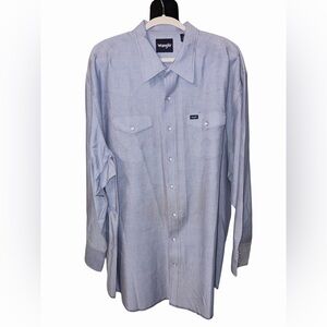 Wrangler Light Blue Pearl Snap Western Shirt Work Cowboy Mens